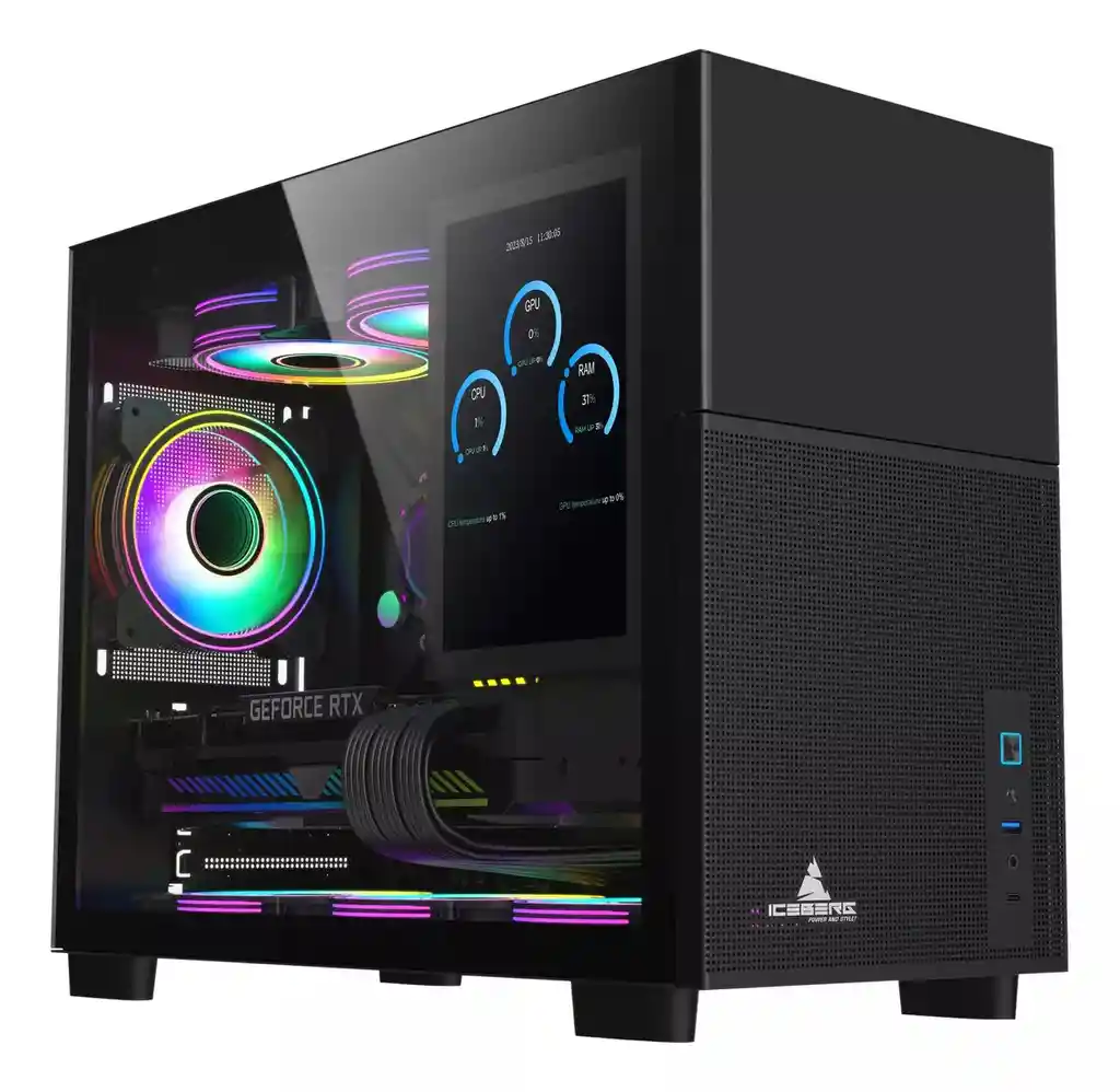 Iceberg Optical Pro M Negro Matx 4*120mm Argb Pantalla Led Ips