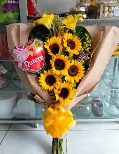 Engalanado De Girasoles Con Globo Y Chocolatina