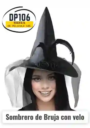 Sombre De Bruja Negro Con Velo Negro Halloween