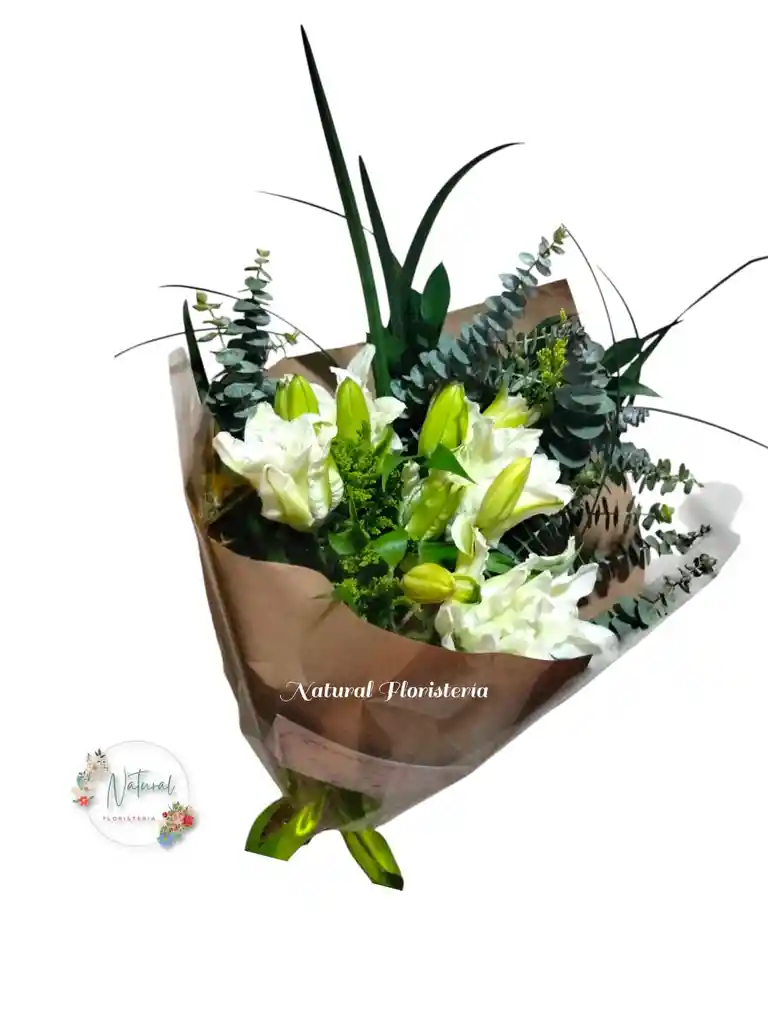 Bouquet De 4 Lirios Blancos Y Follajes