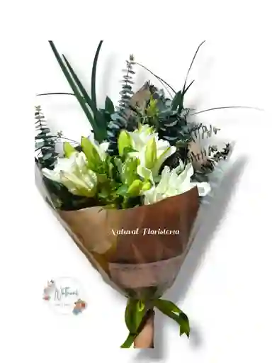 Bouquet De 4 Lirios Blancos Y Follajes