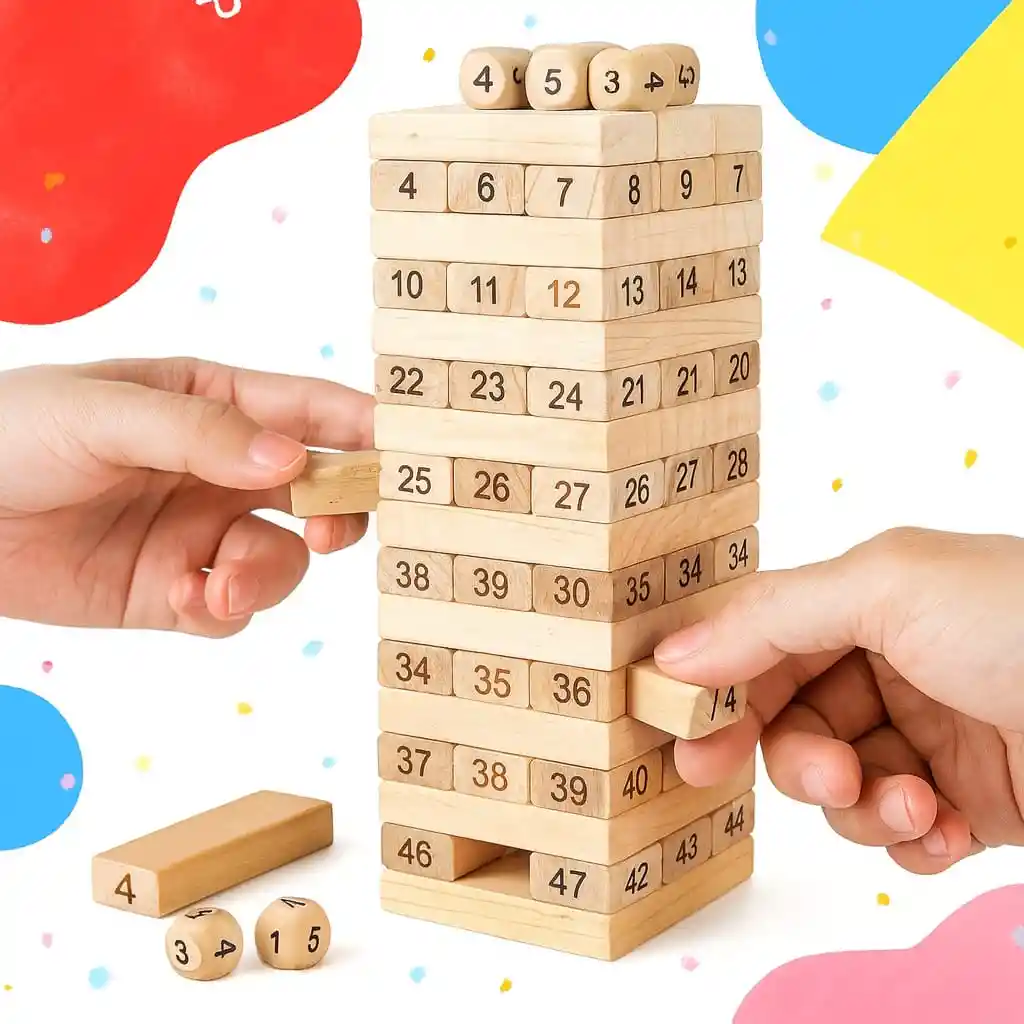 Juego Jenga / Torre De Madera Wiss Toy, 54 Piezas + Dados (grande)