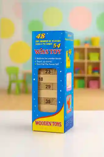 Juego Bloques De Madera Jenga Mini + 4 Dados / 48 Bloques
