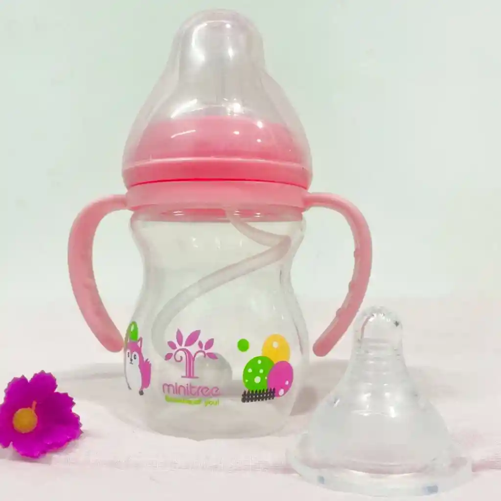 Tetero 6 Onz Asas Y Chupa Pitillo Con Valvula Minitree Rosado