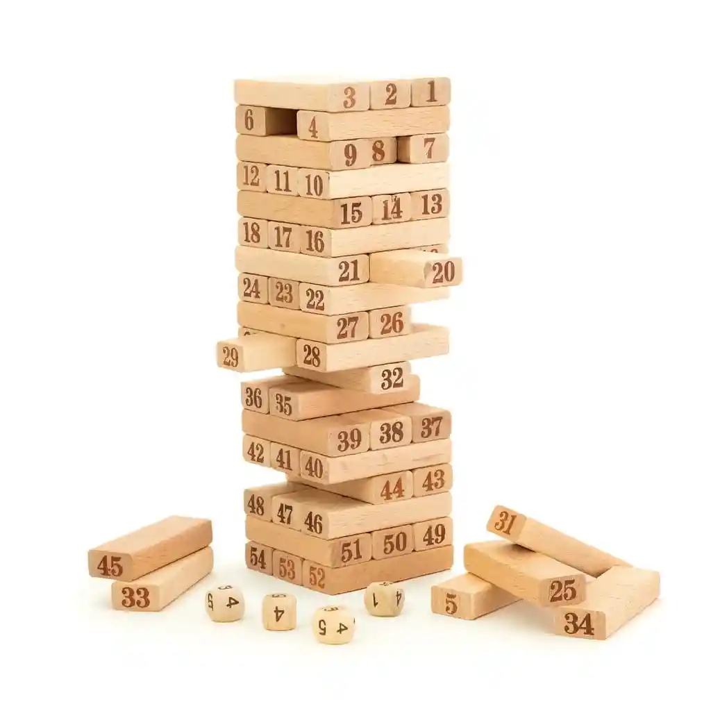 Juego Jenga / Torre De Madera Wiss Toy, 54 Piezas + Dados (grande)