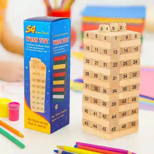 Juego Jenga / Torre De Madera Wiss Toy, 54 Piezas + Dados (grande)