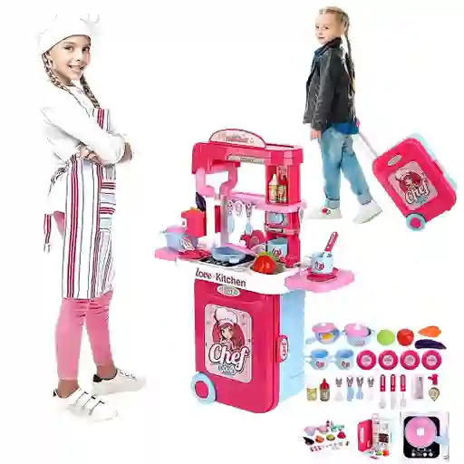 Cocina Maleta Con Accesorios Portátil Niña Didáctica 3-1