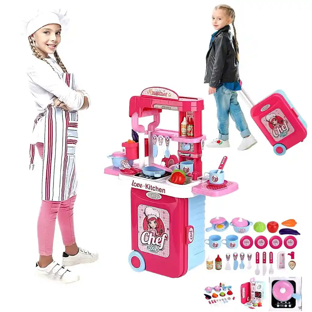 Cocina Maleta Con Accesorios Portátil Niña Didáctica 3-1