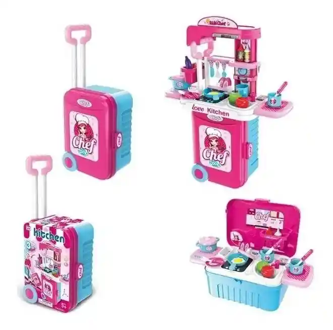 Cocina Maleta Con Accesorios Portátil Niña Didáctica 3-1