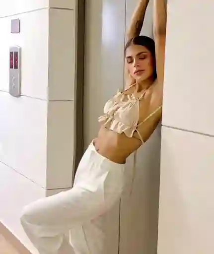Crop Top Fruncido Beige Talla S/m
