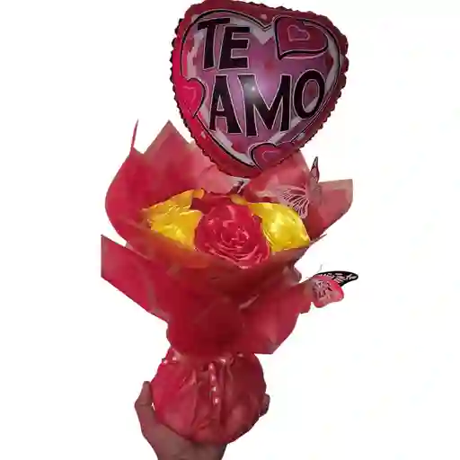 💐 Ramo De 8 Rosas Eternas Amarillas Y Rojas Con Globos. ¡te Amo!