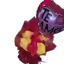 💐 Ramo De 8 Rosas Eternas Amarillas Y Rojas Con Globos. ¡te Amo!