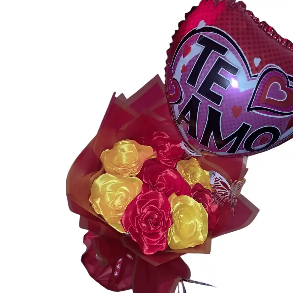 💐 Ramo De 8 Rosas Eternas Amarillas Y Rojas Con Globos. ¡te Amo!