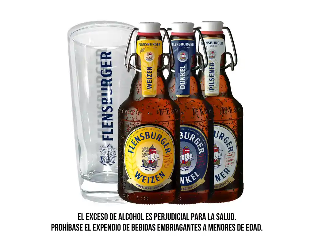 Combo Flensburger 3 Cervezas + Vaso