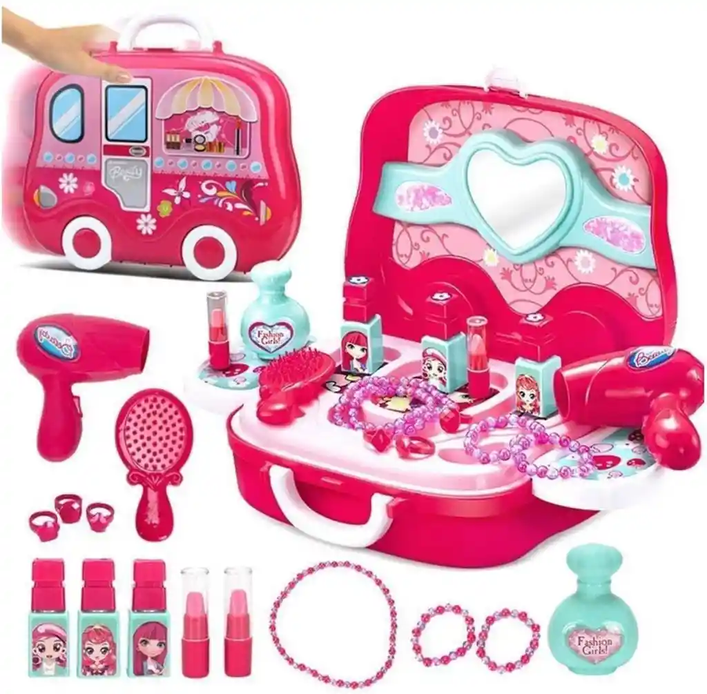 Set De Belleza Juguete Niña Maletín Ruedas Tocador