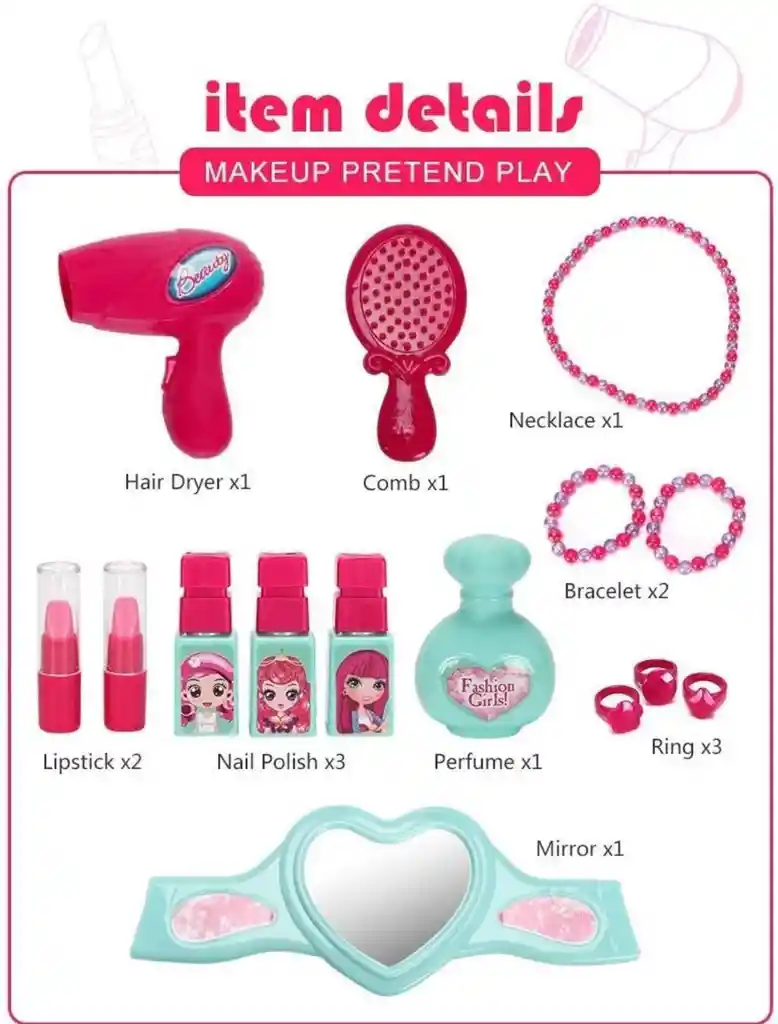 Set De Belleza Juguete Niña Maletín Ruedas Tocador