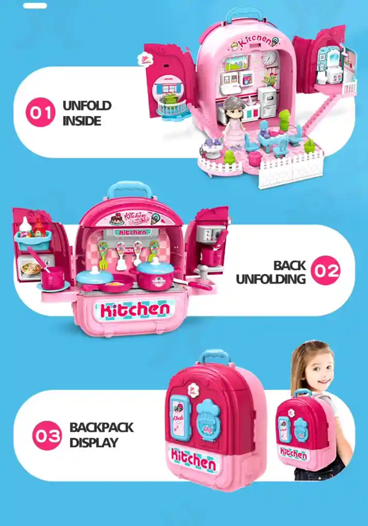 Cocina Para Niña Maleta 3 En 1 Hogar Gran Variedad De Accesorios
