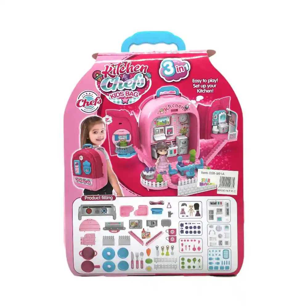 Cocina Para Niña Maleta 3 En 1 Hogar Gran Variedad De Accesorios