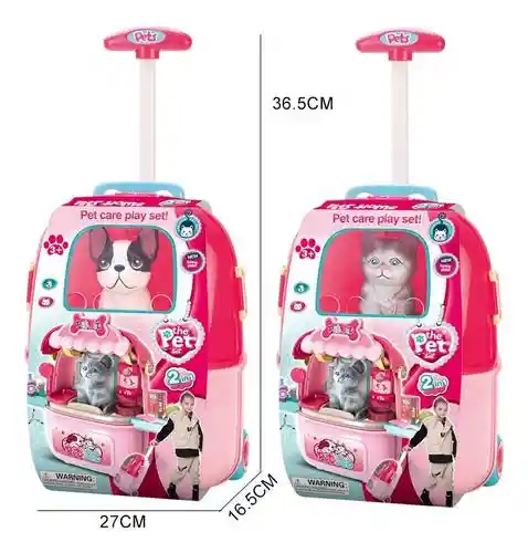 Set Mascotas Maleta Portátil Niña Didáctica 2-1 Veterinaria