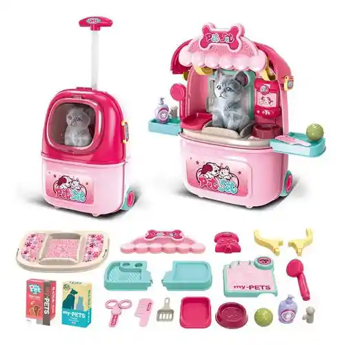 Set Mascotas Maleta Portátil Niña Didáctica 2-1 Veterinaria
