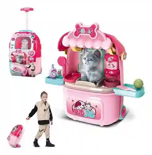 Set Mascotas Maleta Portátil Niña Didáctica 2-1 Veterinaria