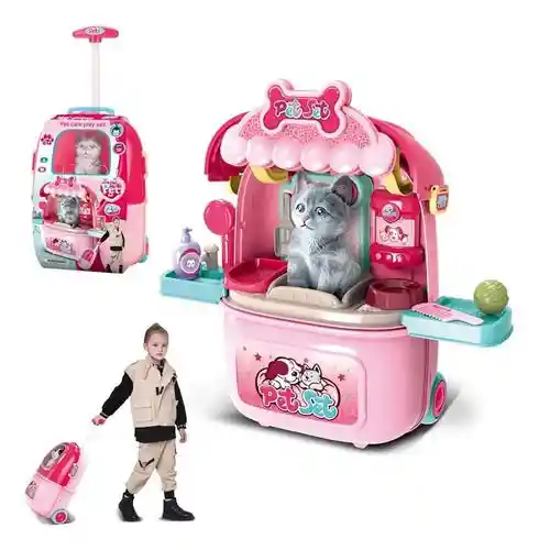 Set Mascotas Maleta Portátil Niña Didáctica 2-1 Veterinaria