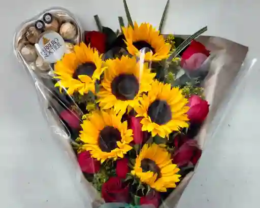 Rosas Girasoles Y Chocolates Ferrero