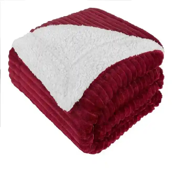 Cobija Ovejera Acanalada Doble/queen 190x210 Cm Vino Tinto