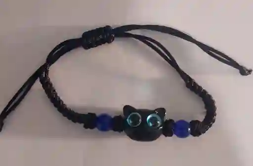 Pulsera Ajustable Con Dije De Gato Oscuro (azul)