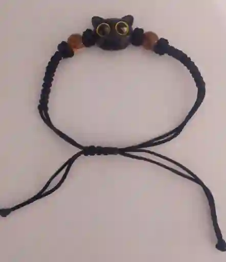 Pulsera Ajustable Con Dije De Gato Oscuro (amarillo)