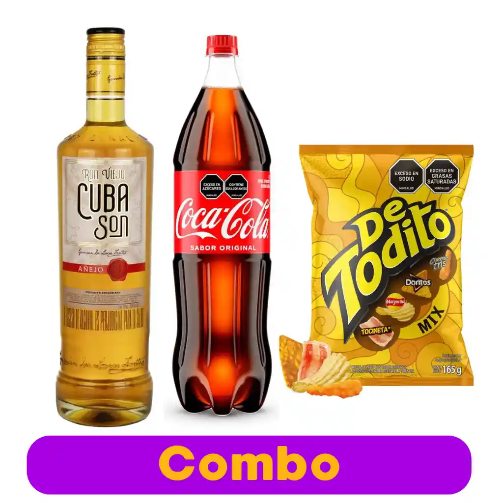 Combo Ron Cuba Son + Coca Cola 1.5 Lt + Detodito Mix