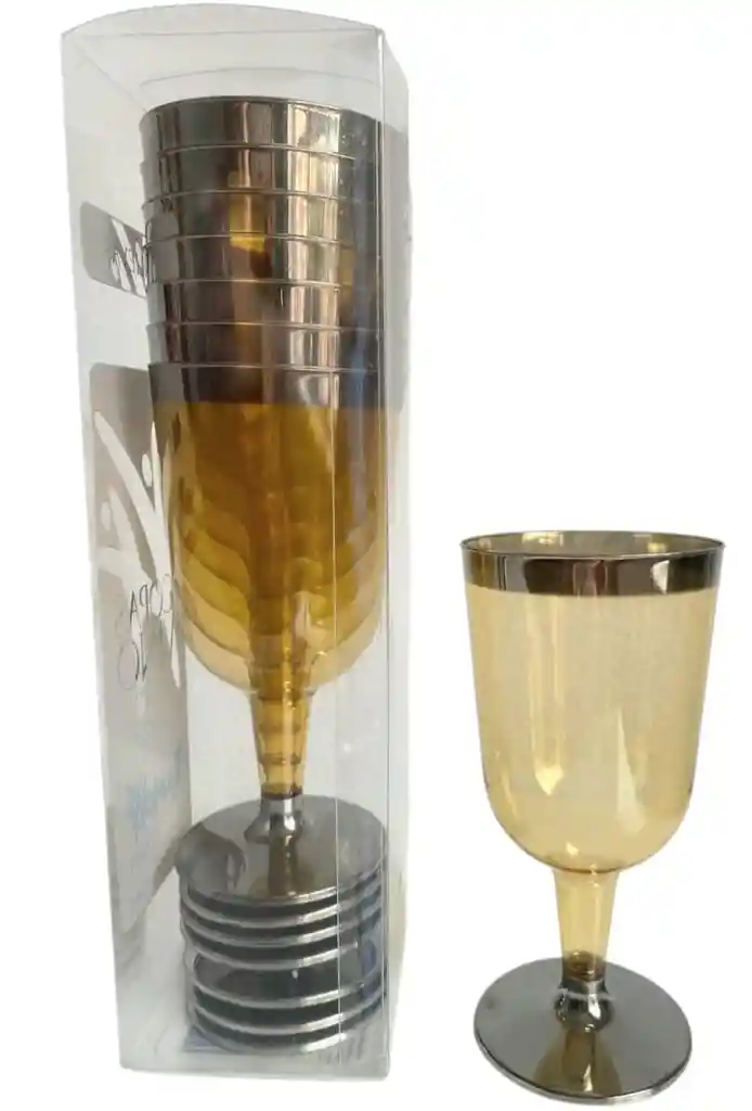 Copa Vino Dorada Borde Plateado