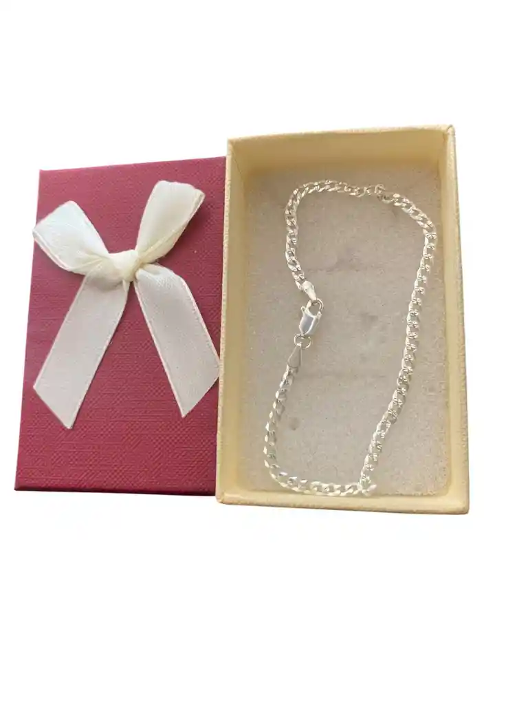 Pulsera Semi Gruesa Eslabones Planos Para Hombre En Plata