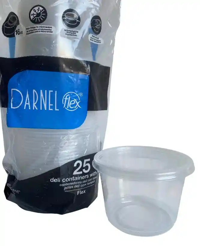 Contenedor Deli 16 Onzas X 25 Unds Con Tapa, Envases Plásticos 16 Onzas Con Tapa