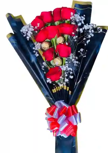 Ramo De Flores Con Rosas Rojas Y Chocolates