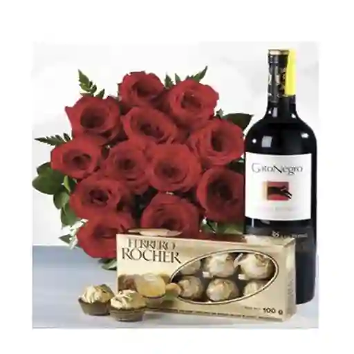 Ramo De Rosas Vino Y Chocolate