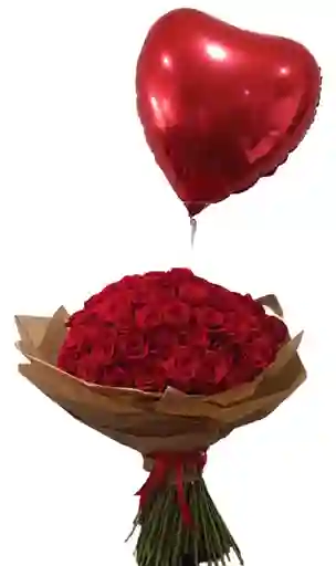 Rosas De Exportación X 24 En Bouquet Y Globo Metalizado