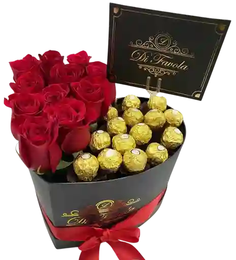 Corazón De Rosas Y Ferrero Rocher. Elegantes Flores