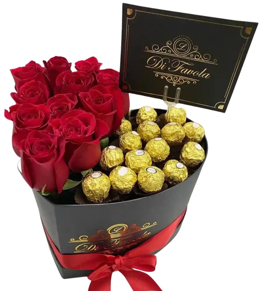 Corazón De Rosas Y Ferrero Rocher. Elegantes Flores