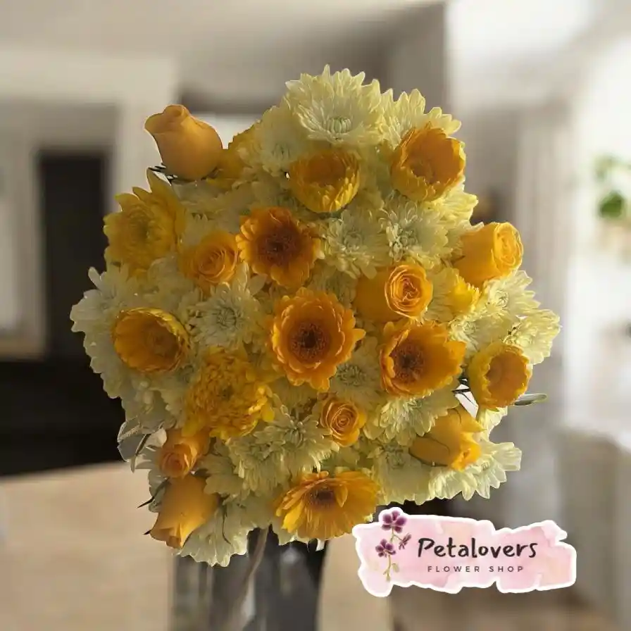 Flores Bouquet De Margaritas, Rosas, Chirosas Y Gerberas