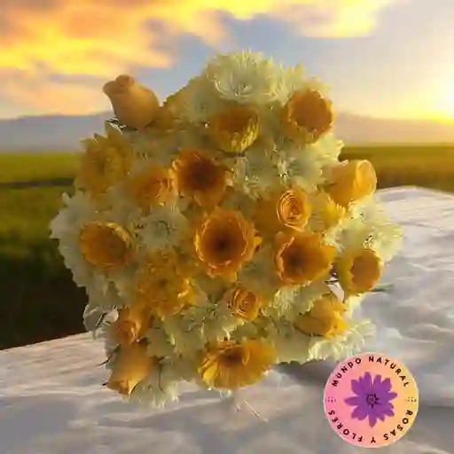 Flores Bouquet De Margaritas, Rosas, Chirosas Y Gerberas