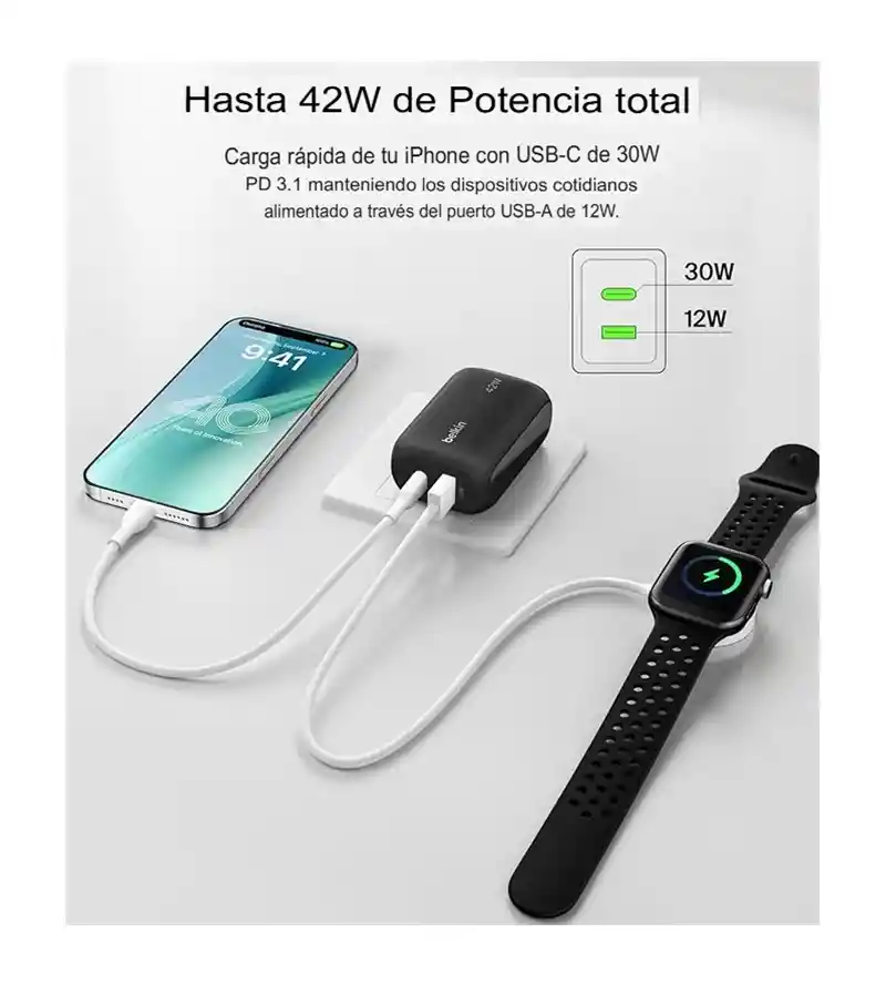 Belkin Cargador Rápido Doble Puerto 42w Para Iphone-android