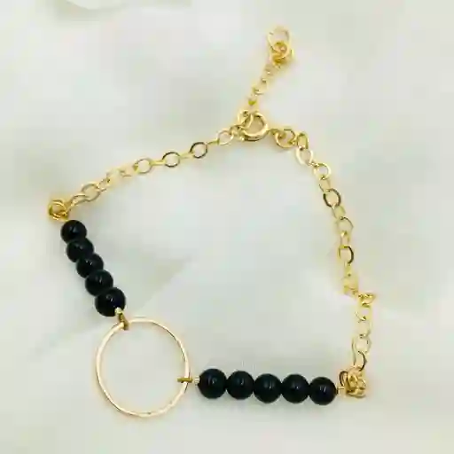 Pulsera Dorada Y Piedra Obsidiana