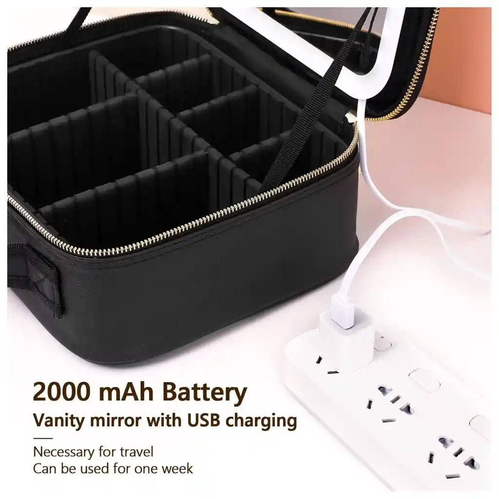 Bolsa De Maquillaje De Viaje Espejo Led Estuche De Maquilla
