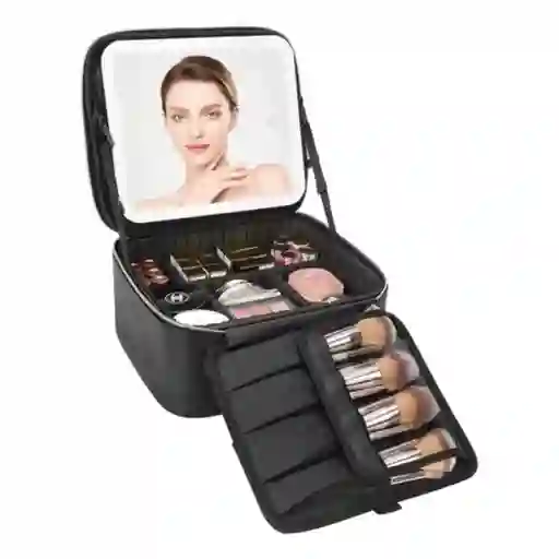 Bolsa De Maquillaje De Viaje Espejo Led Estuche De Maquilla