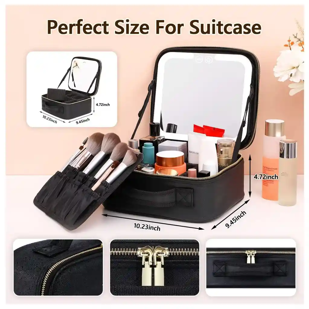 Bolsa De Maquillaje De Viaje Espejo Led Estuche De Maquilla