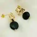 Aros Dorados Con Piedra Obsidiana