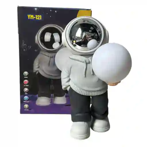 Lampara Y Parlante Bluetooth De Astronauta Luz Luna Gris Blanco