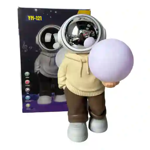 Lampara Y Parlante Bluetooth De Astronauta Luz Luna Beige Blanco