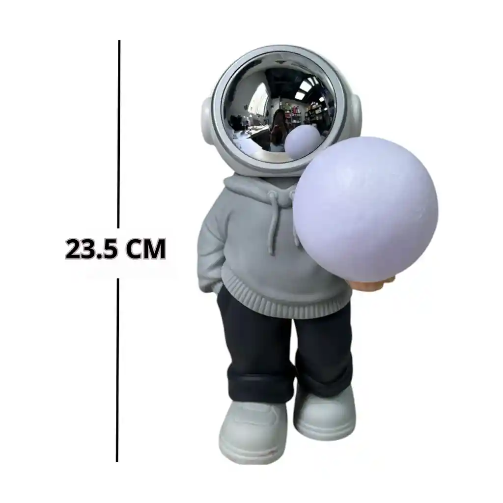 Lampara Y Parlante Bluetooth De Astronauta Luz Luna Gris Blanco
